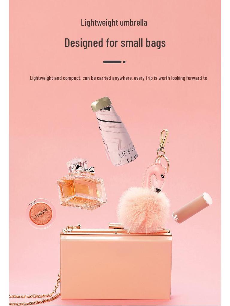 Плоский пятисложный женский зонт от солнца с защитой от УФ-лучей: Мини складной зонт двойного назначения.
