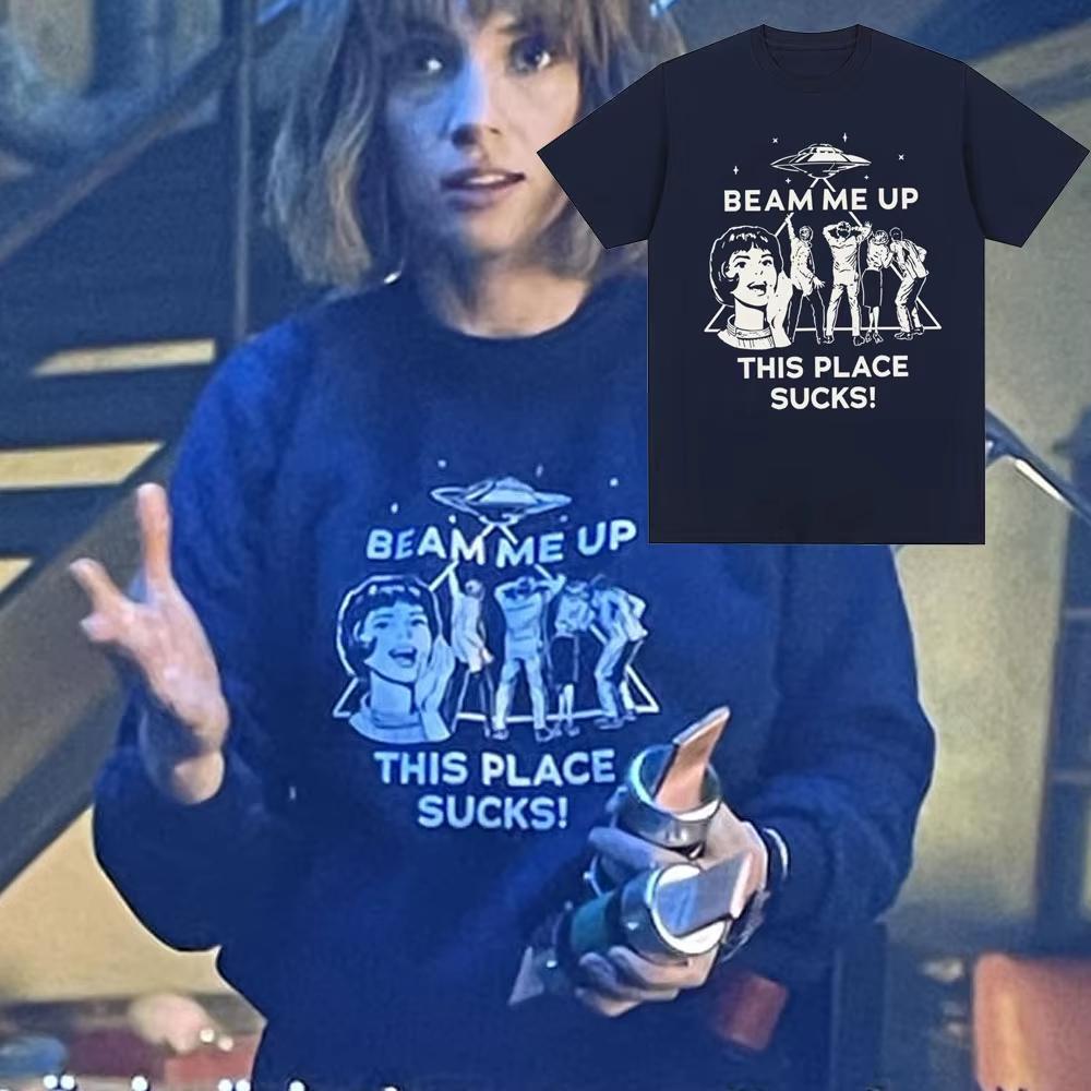 2026 Hot Sale TV Series Robin Beam Me Up This Place Sucks T-shirts Y2K Men Women Print Crew Neck Casual T Shirt Breathable Streetwear Casual Tees