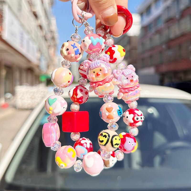 Ремешок-цепочка для мобильного телефона против потери, нарисованный вручную, с бисерным кулоном, брелок, подвеска для сумки, украшение