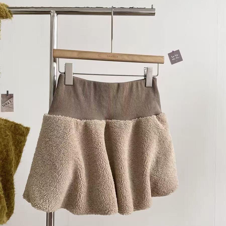 Women's Fluffy High-Waist Lambswool A-Line Skirt - Autumn/Winter French Style