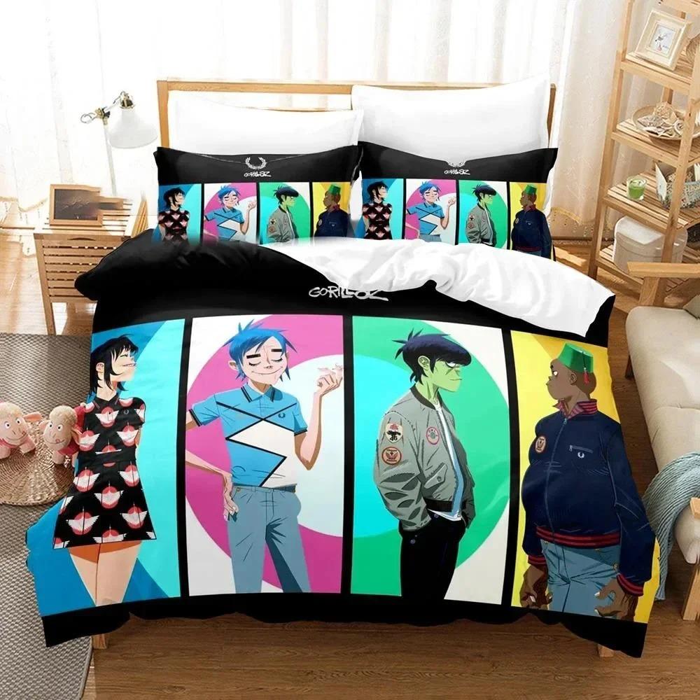Музыкальная группа Gorillaz Пододеяльник Наволочка Комплект постельного белья Gorillaz Декор спальни для взрослых Мальчика Девочки Детский подарок Односпальный Двуспальный