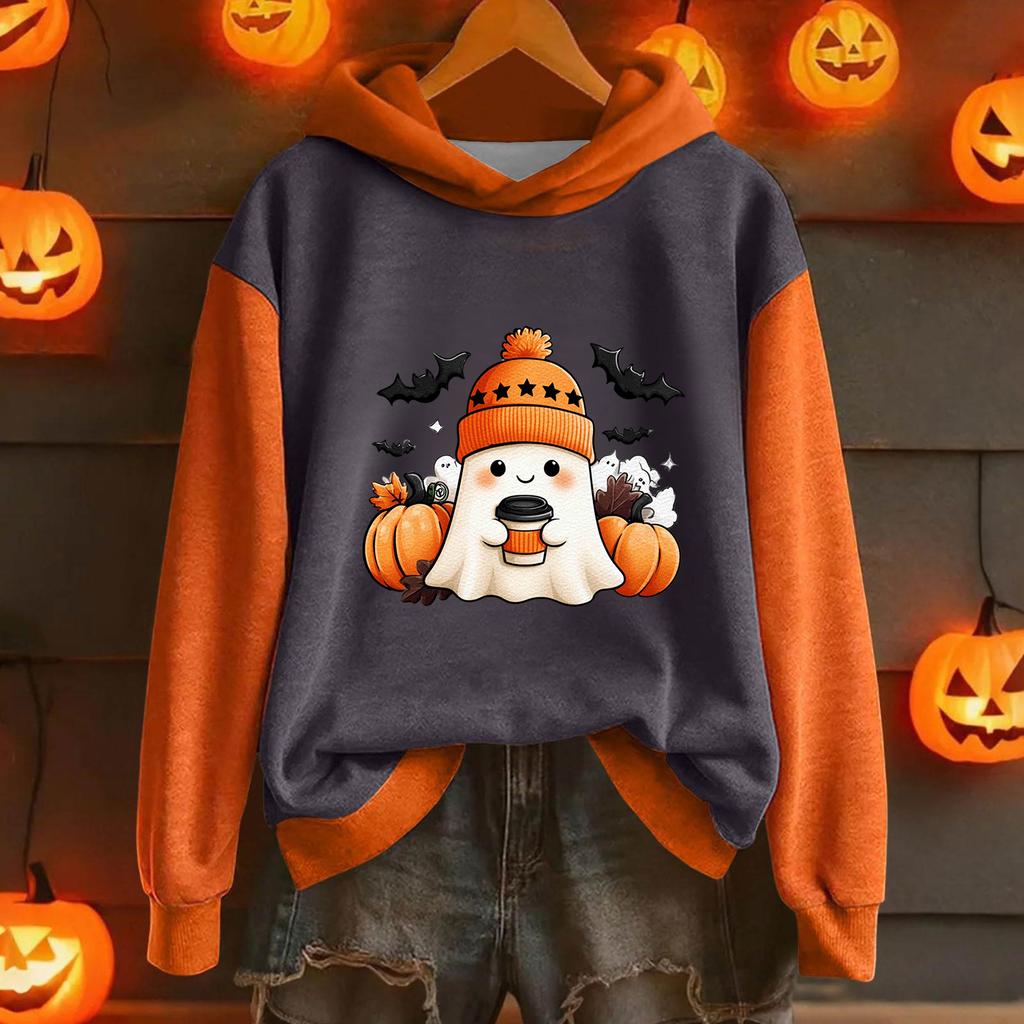 Женская повседневная модная толстовка с капюшоном и длинными рукавами с принтом на Хэллоуин