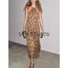 Summer Women's Clothing Vacation Style Asymmetric Hem Animal Pattern Print Hanging Collar Long Dress 3754825
