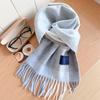 Wool scarf men's and women's winter blue plaid cashmere scarf high-end navy blue British style thickened new model