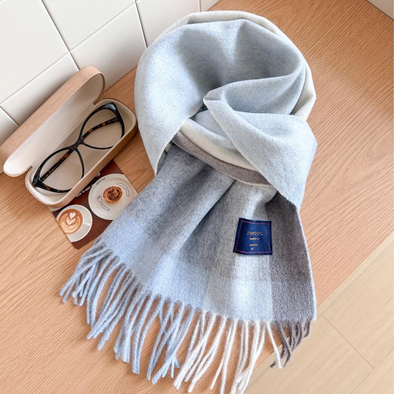 Wool scarf men's and women's winter blue plaid cashmere scarf high-end navy blue British style thickened new model