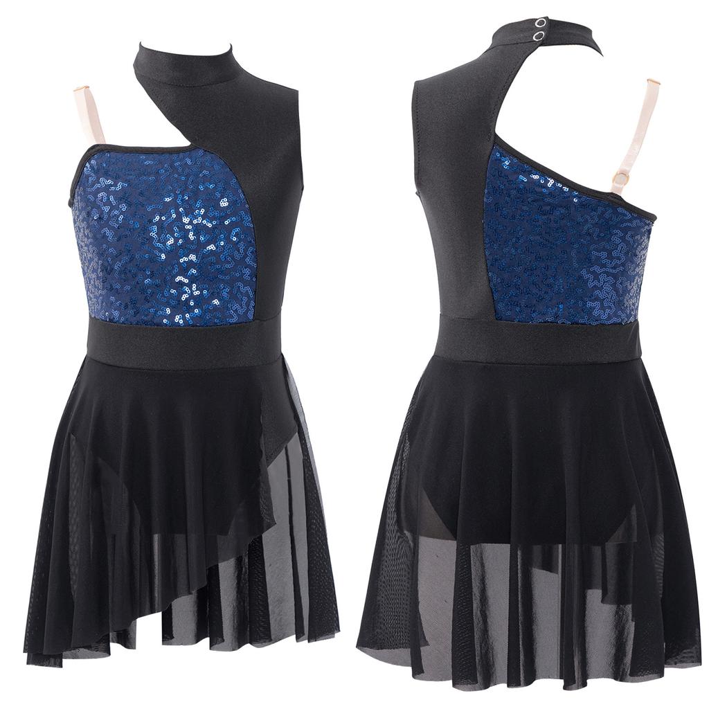 Детское балетное гимнастическое трико для девочек, платье без рукавов с блестящими пайетками, лирическое танцевальное платье для выступления на сцене