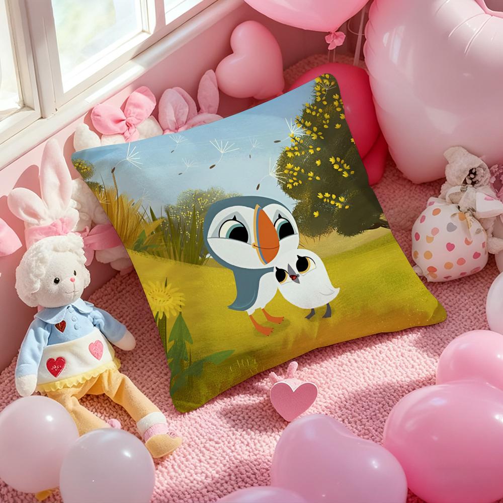 Kwaii Puffin Rock PPreschool Cushion Cover Pattern Printed Pillowcase for Living Room Sofa Cushion Cover Bedroom Decor