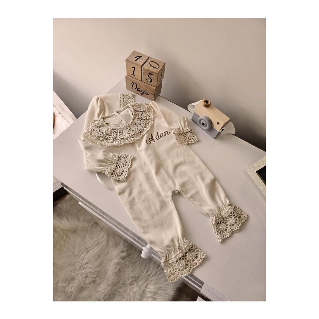 Named Hospital Issue Laced Jumpsuit Set Ecru Name Custom Lace Jumpsuit Set Bonet Hat