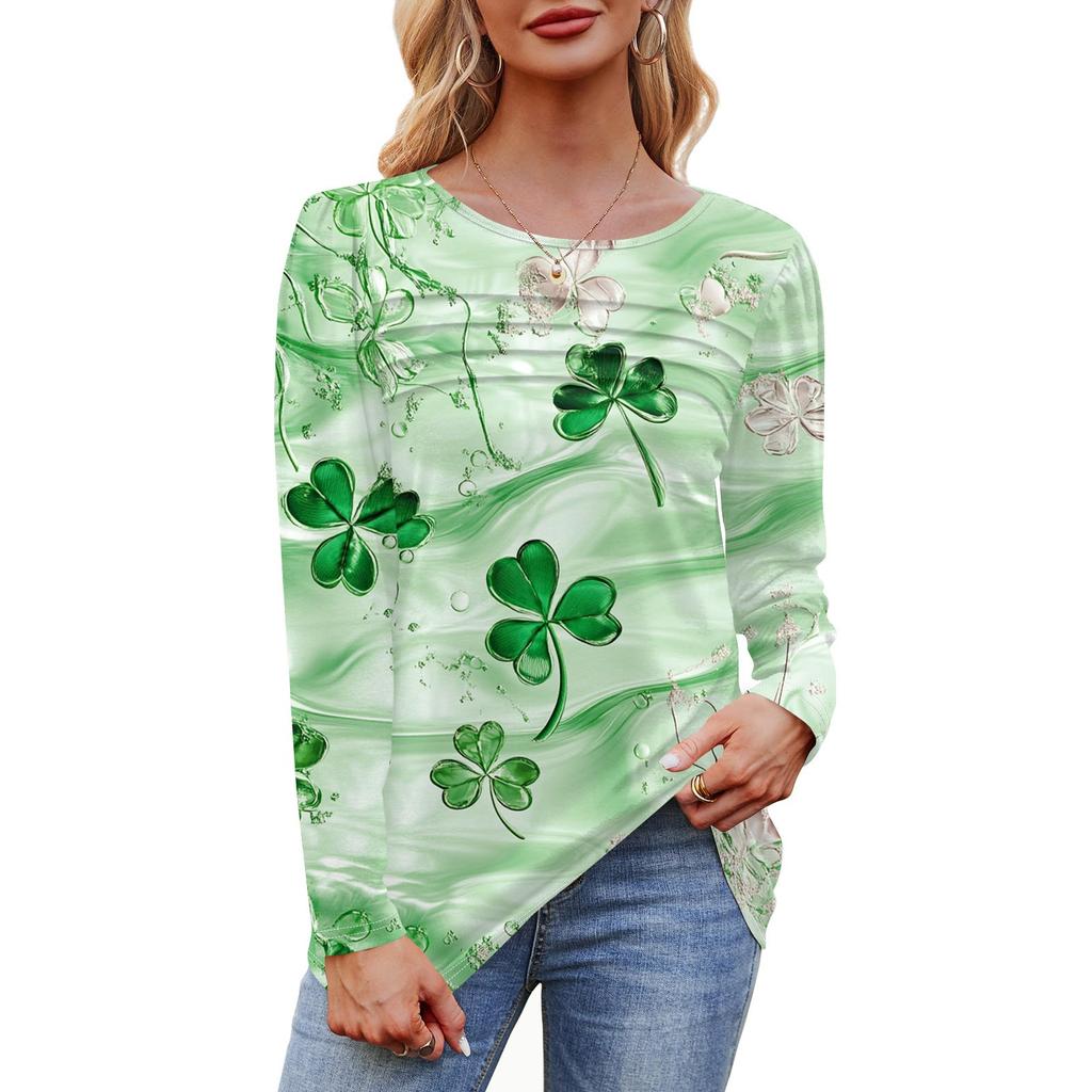 Женский свободный повседневный топ с круглым вырезом и длинными рукавами, модный топ