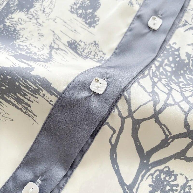 Ледяной шелковый принт, модный женский пижамный комплект, пижамный костюм с длинными рукавами