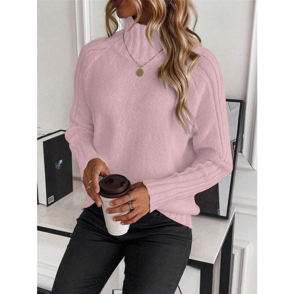 Autumn and Winter Women's Solid Colour Sweater High Neck Pullover Loose Solid Colour High Neck Sweater