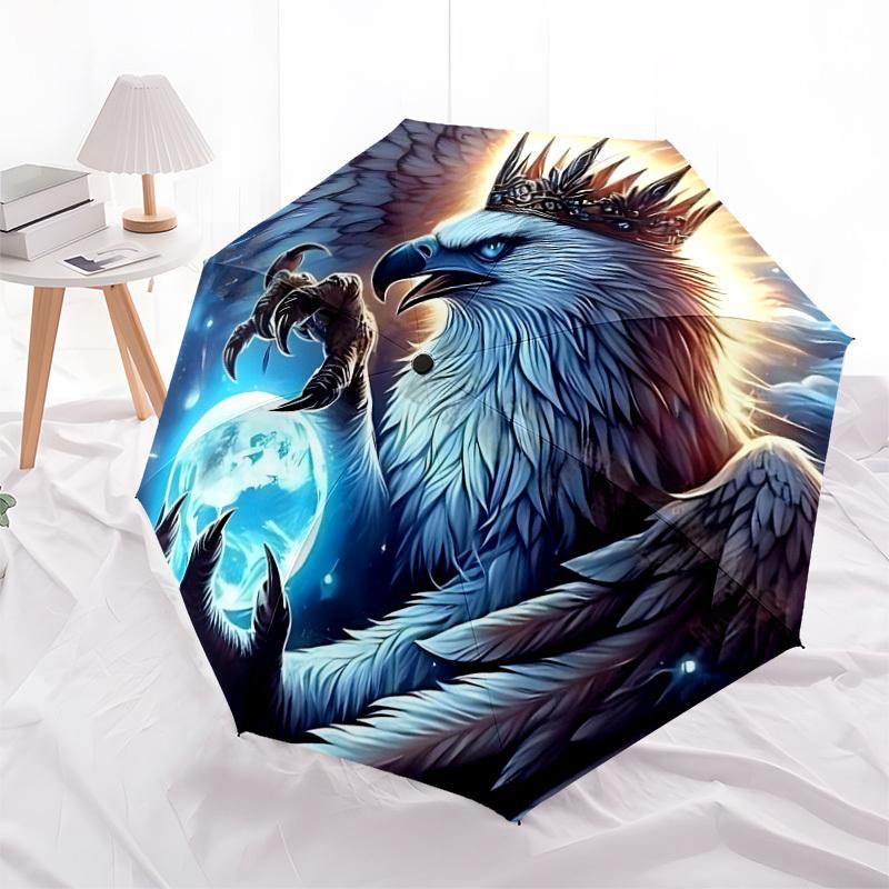 1pc Eagle Fantasy Artwork Fashionable Automatic Opening/Closing Folding Umbrella with 8 Iron Bones, Plastic Handle yy251015010