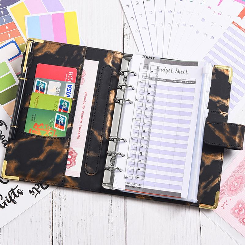 A6 Budget Planner Notebook Marble Pattern Leather PU Leather Journal Binder Refillable