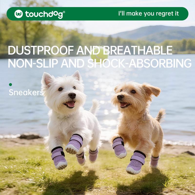 Touchdog Breathable Mesh Rubber Dog Pet Shoes Non-Slip Shock-Absorbing Puppy Sneakers for Small Dogs Outdoor Walking