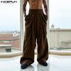 INCERUN Мужские повседневные широкие брюки с застежкой-молнией и высокой талией из вельвета с карманами