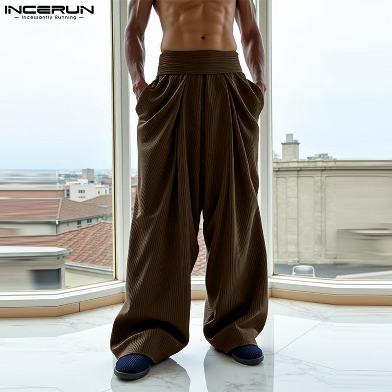 INCERUN Мужские повседневные широкие брюки с застежкой-молнией и высокой талией из вельвета с карманами