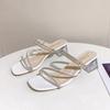 Coarse Heel Rhinestone Cool Slippers Women's Shoes Wear New Summer Temperament Cool Slippers