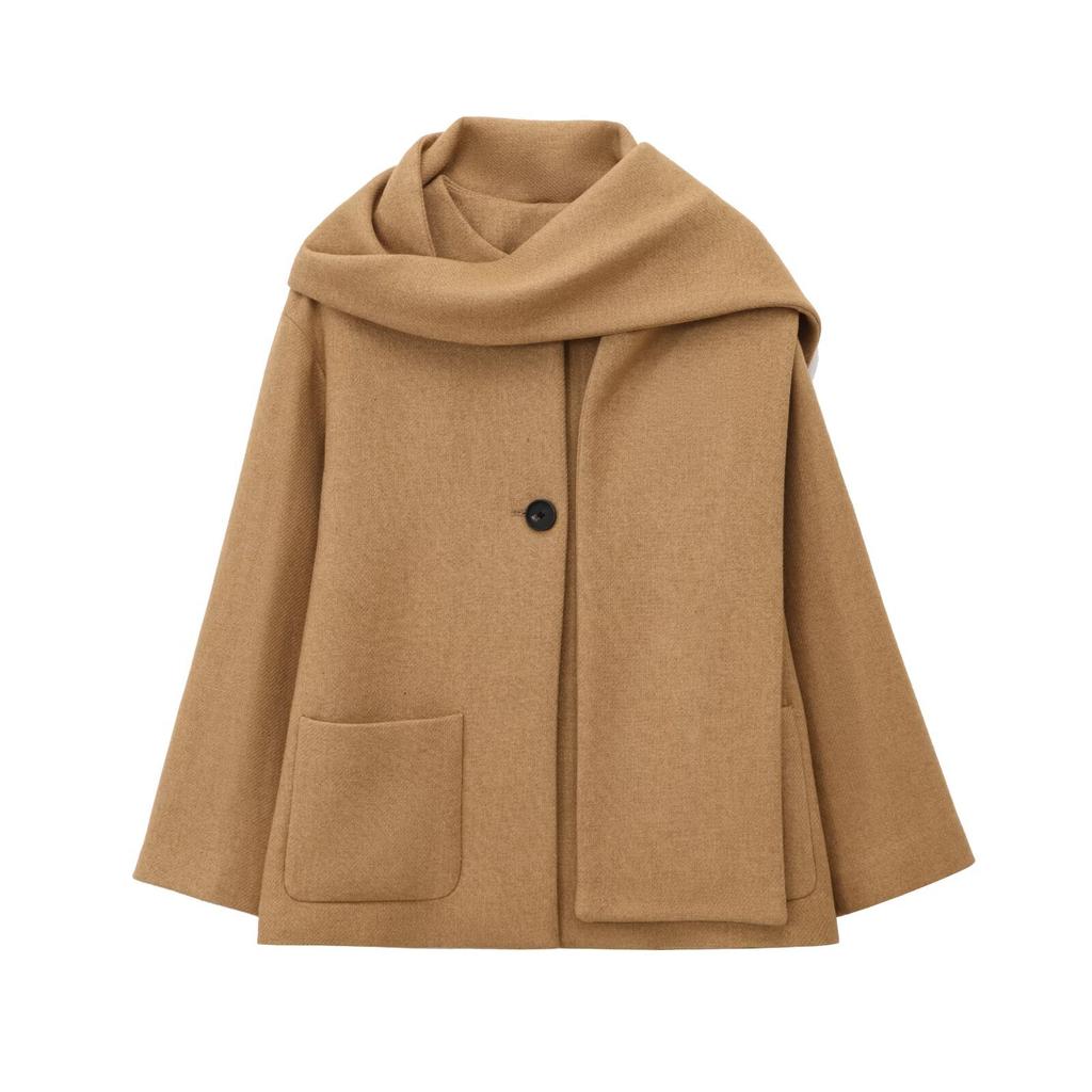 European and American style, new women's clothing, blended with scarf, round neck long-sleeved coat and coat 2095141.
