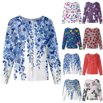 Женский повседневный однобортный однобортный защитная одежда с длинными рукавами и цветочным принтом, кардиган, топ