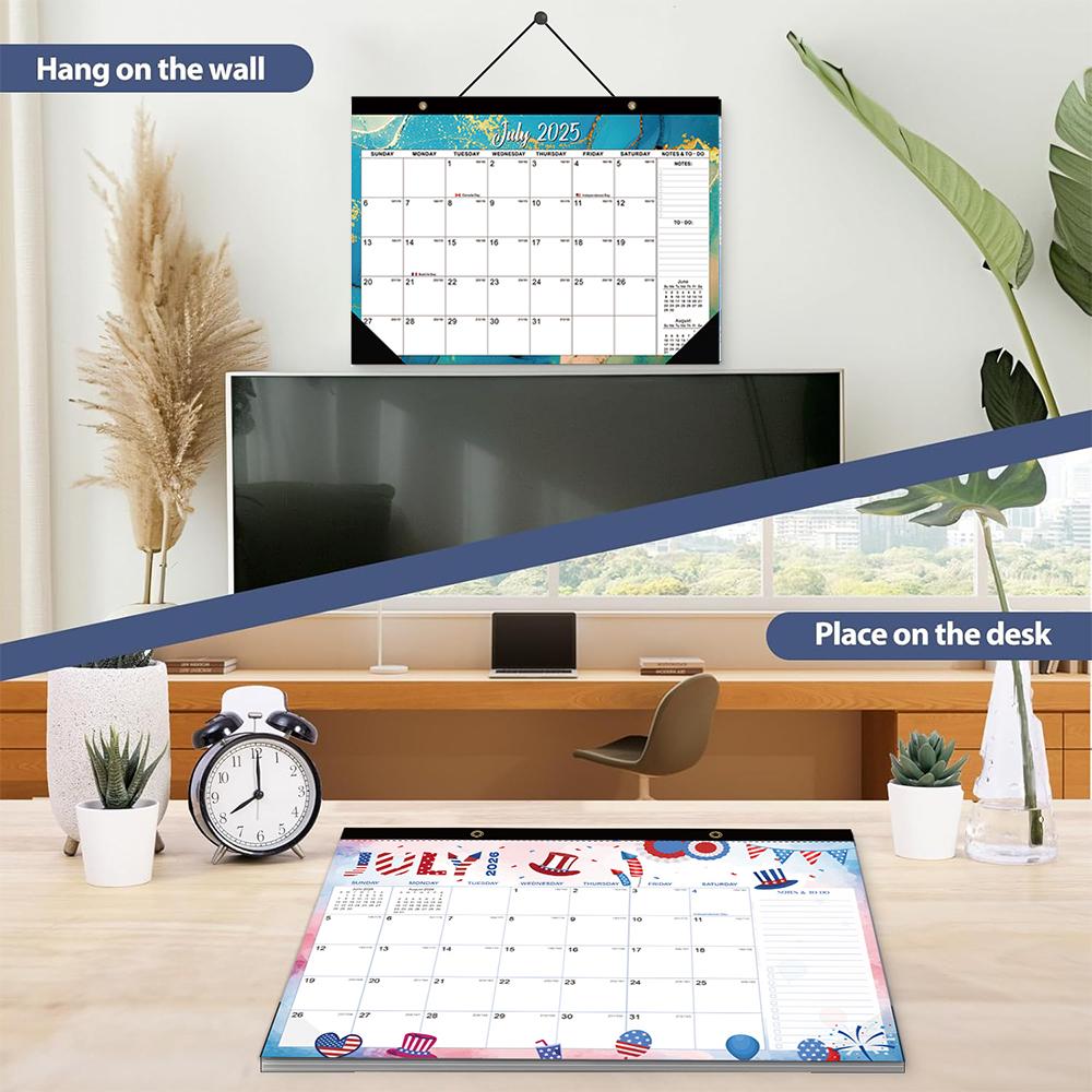 Июль 2025 - Декабрь 2026 18-месячный Большой Настольный Календарь Большие Линованные Блоки, Прозрачная Пластиковая Обложка Идеально подходит для Дома, Школы и Организации Офиса