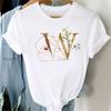 Custom Name Letter Combination Women T Shirt Floral Gold Letter Font A B C D Print Short Sleeve Tee Tops Female T-shirt Clothes