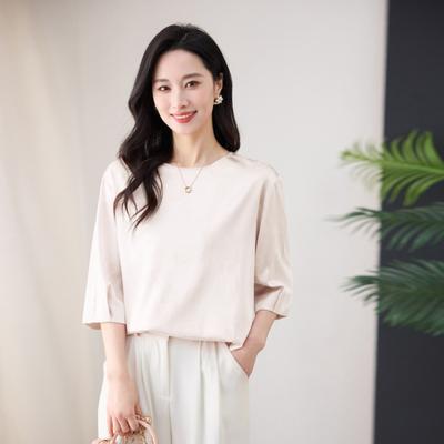 Шелковая рубашка женская летняя новая круглый вырез нишевая мода свободная нерегулярная жаккардовая тутовая шелковая блузка