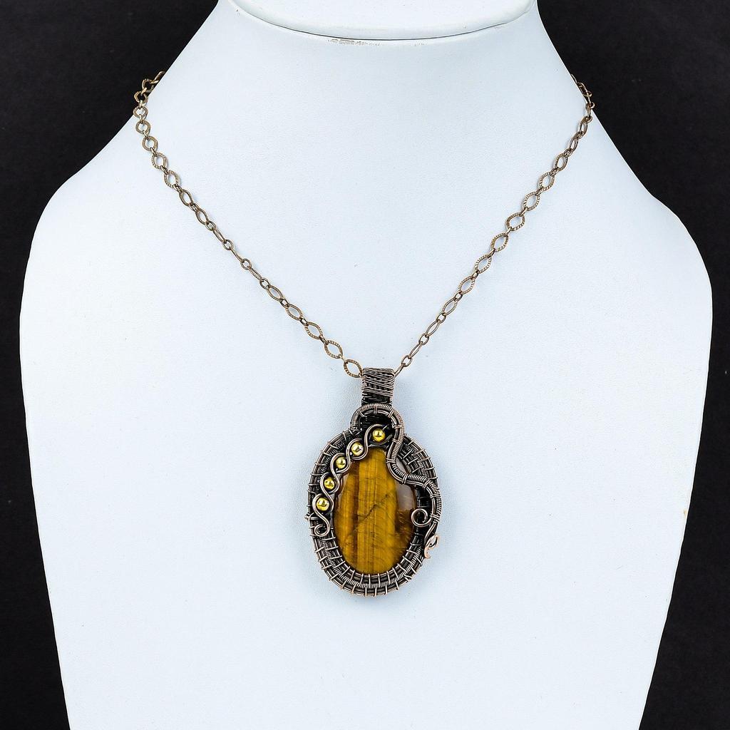 Ювелирные изделия с драгоценными камнями тигрового глаза Чистая медная проволока, обернутая ручной подвеской, подарок для нее