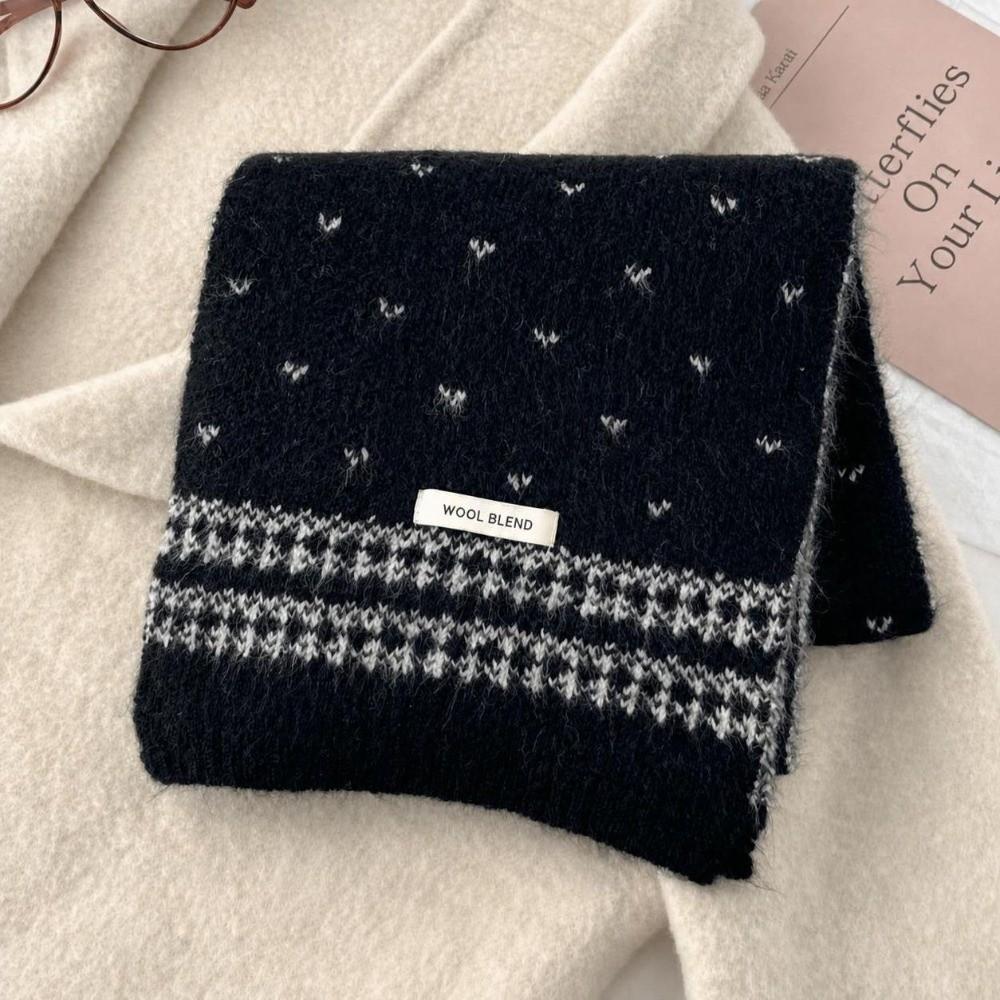Retro Knitted Scarf Korean Style Winter Scarf Sweet Ladies Wool Scarf