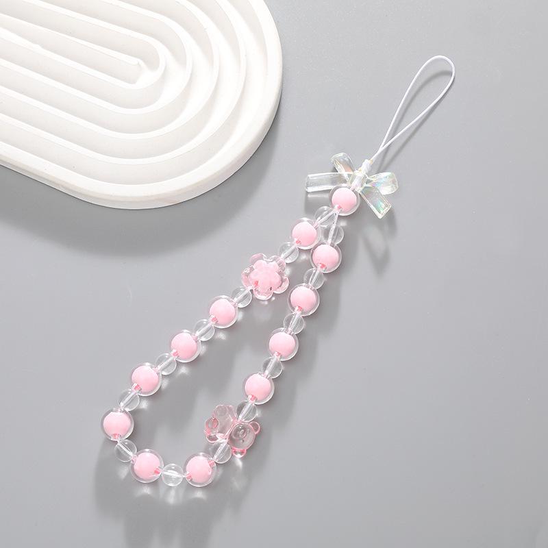 Korean Love Heart Beaded Phone Chain & Keychain Set for Women