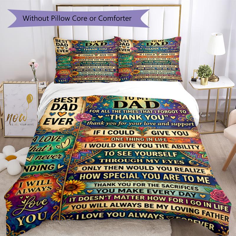 Love Dad Always 3‑Piece Bedding Set,Soft Duvet Cover with 19 Pillowcases,Multi‑Scene Home Dorm Use,Ideal Gift for Birthday & Holiday