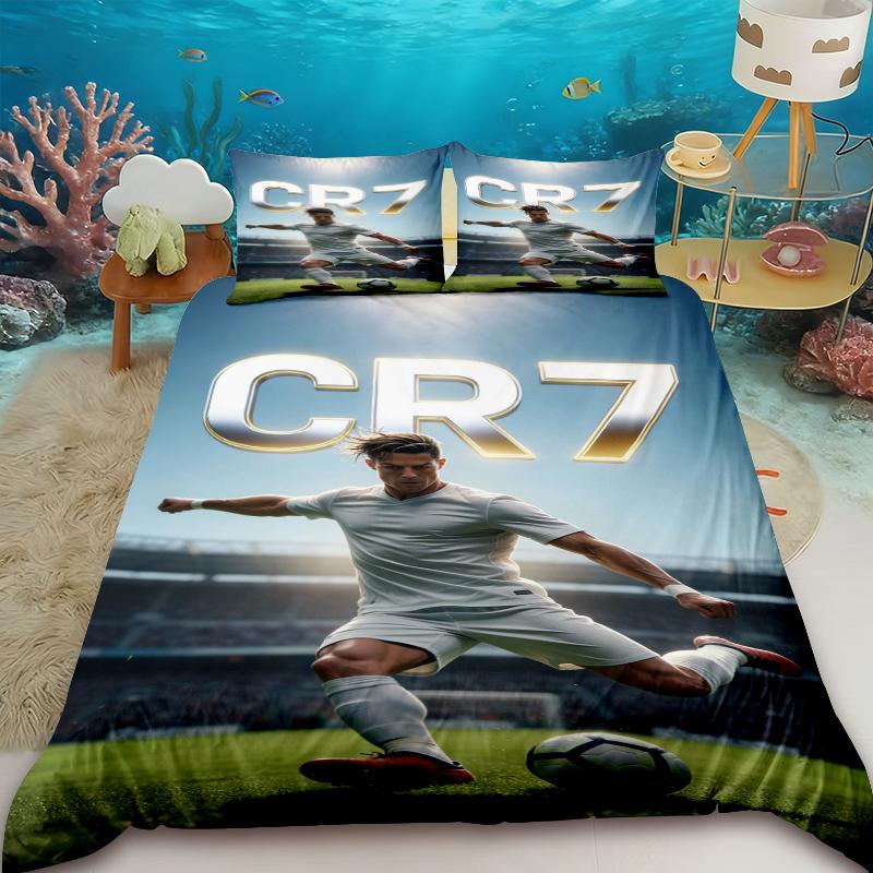 Пододеяльник CR7 Футбольный пододеяльник Комплект постельного белья Футбольные звезды 3 шт. Комплект постельного белья для декора спальни Queen King для подростков Детей Мальчиков Девочек