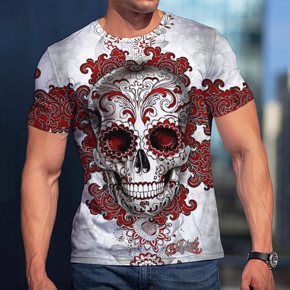 Летняя повседневная трендовая футболка с рисунком черепа для мужчин, забавные мужские футболки в стиле хип-хоп, футболки с 3D принтом в стиле Харадзюку, футболки с круглым вырезом и короткими рукавами