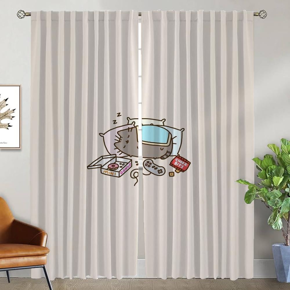 Шторы Pusheen для гостиной Тюль для спальни Жалюзи Перегородка Хэллоуин Украшение Шторы 2 штуки Кухня Дом
