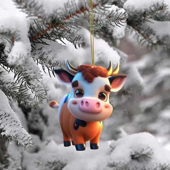 Christmas Cow Pendant Durable Acrylic Adorable Cow Ornament for Christmas Tree Decoration Party Favor