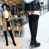 New Hot Women Boots Autumn Winter Ladies Flat Bottom Boots Shoes Over The Knee Thigh High Black Suede Long Boots 698