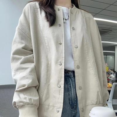 Женская весенне-осенняя вельветовая бейсбольная одежда в стиле ретро, свободная повседневная куртка с длинным рукавом