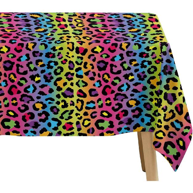 Leopard Party Decorations Tablecloth, 3Pcs Disposable Cheetah Print Birthday Party Tablecover Supplies, Iridescent Rainbow Leopard Birthday Table