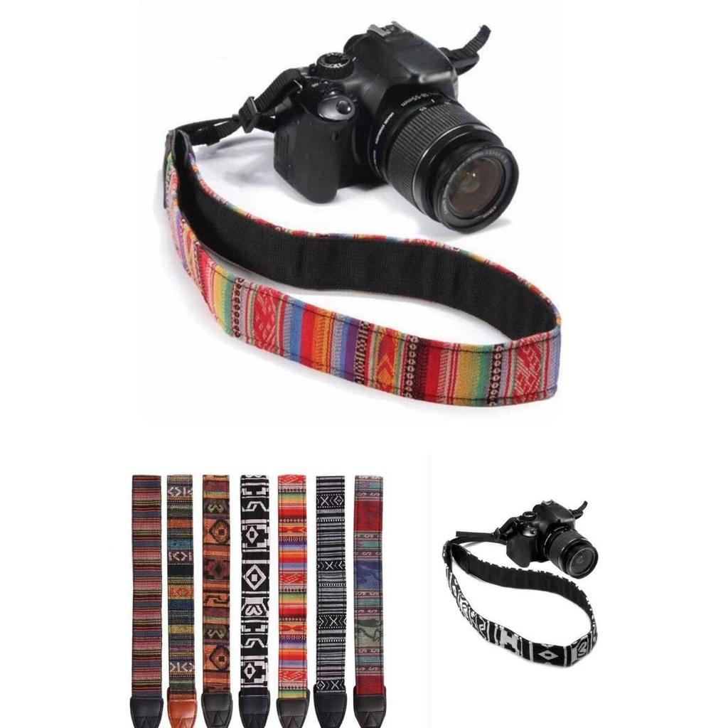 Vintage canvas adjustable camera shoulder neck strap sling belt Nikon Canon Sony Panasonic DSLR digital single-lens reflex ILDC cameras.