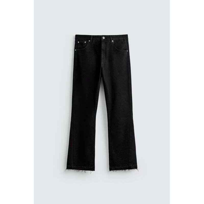 Mens Distressed Washed Denim Jeans Mid-Rise Slim Fit Irregular Hem Straight Leg Pants Fall Casual Wear