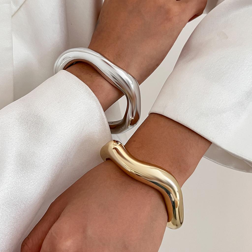 Exaggerated Punk Irregular CCB Metal Chunky Cuff Bangles for Women Hip Hop Gold Color Wide Bracelet Steampunk Men Jewelry