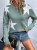 2026 European Loose Round Neck Star Pattern Long Sleeve Knit Pullover Sweater.