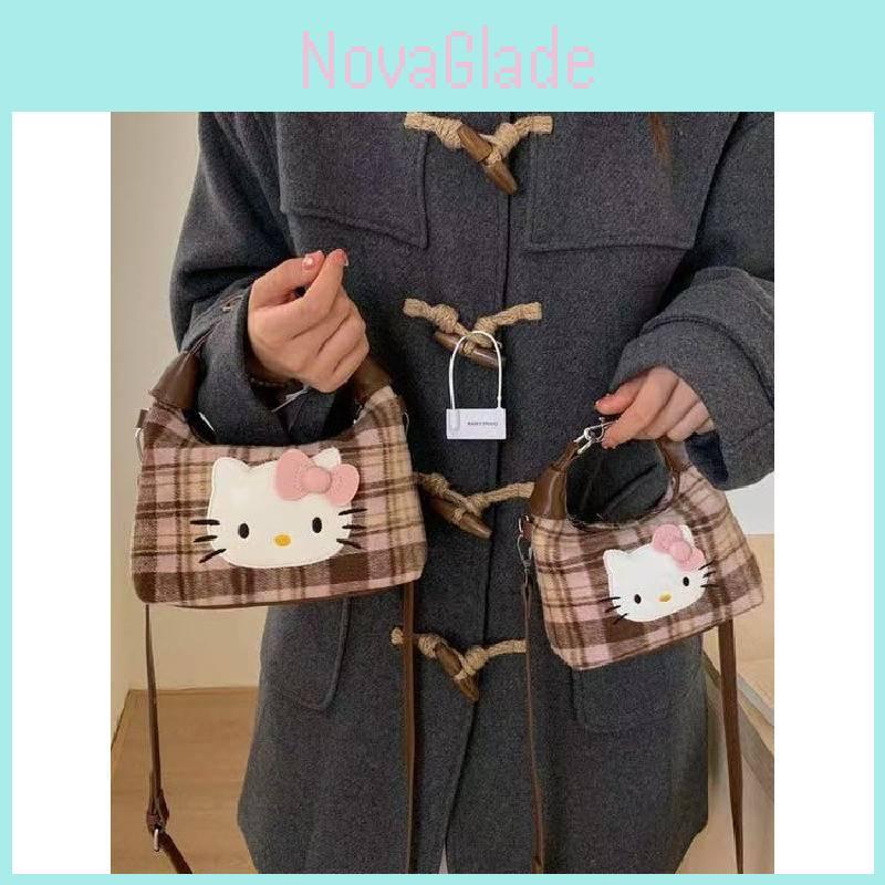 Style Hello Kitty Crossbody Bag For Women And Men With Plaid Pattern And Pusoft Material
