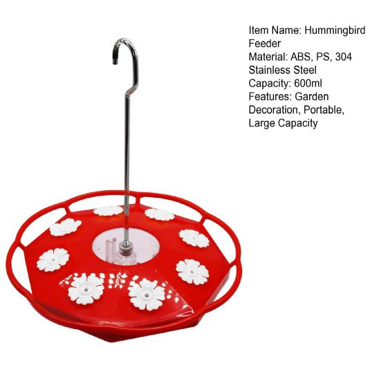 Кормушка для колибри 600 мл, подвесная кормушка для диких птиц с 8 отверстиями для кормления цветов и насестом для декора сада, патио, заднего двора