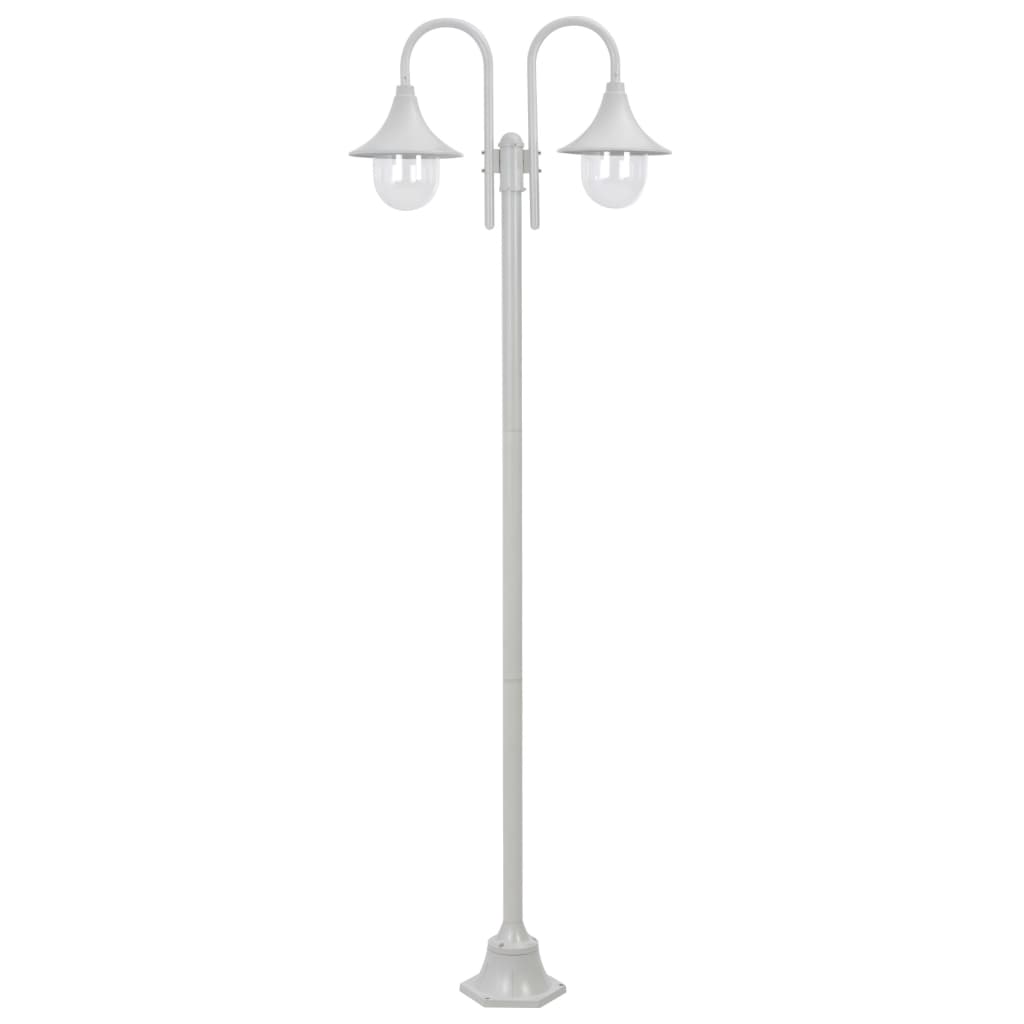 Garden Pole Light E27 220 cm Aluminum Dual Lantern White