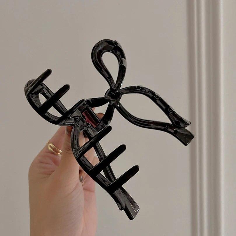 AWAYTR бант с хвостиком, большой коготь, аксессуары для волос в форме краба для женщин, однотонные акриловые заколки с бантом, заколки для волос, заколки для девочек