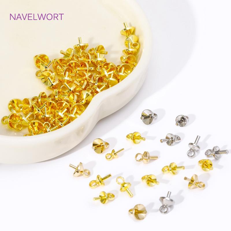 18K Gold Plated Brass Eye Pins Bail Top Drilled,Pearl Pendant Mounting Bails Connectors For DIY Jewelry Making Accessories