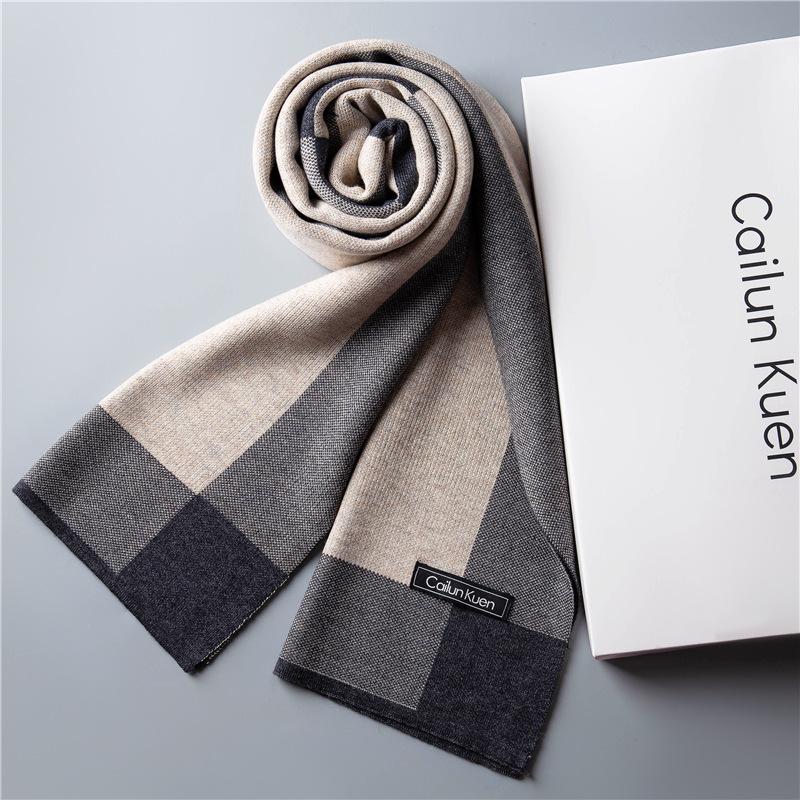 2026 New Men's Wool Plaid Scarf – Trendy Knitted Korean Style, Versatile and Warm Winter Accessory