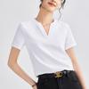 Double Faced Mercerized Cotton T Shirt Women Summer Fitted V Neck Solid Color Short Sleeve Top Elegant Commute