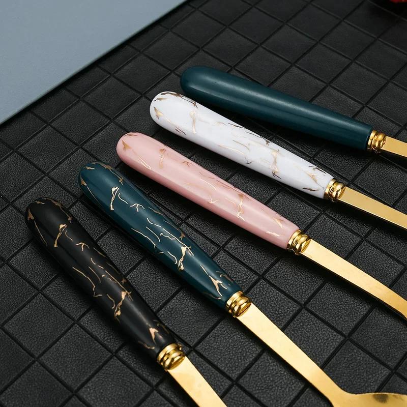 Stainless steel spoon imitation ceramic handle net red spoon Korean spoon beauty creative home coffee stirring spoon