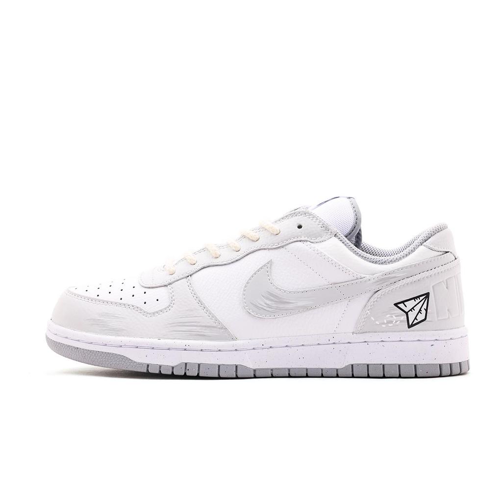 Nike Big Leather Wrapping, Wear Resistant And Non Slip Low top Skateboard Shoes Unisex Gray White 355152-106(Team59-)